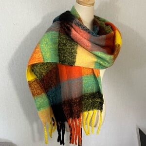 Chunky Colorful Thick Plaid Fringe Scarf Multicolor